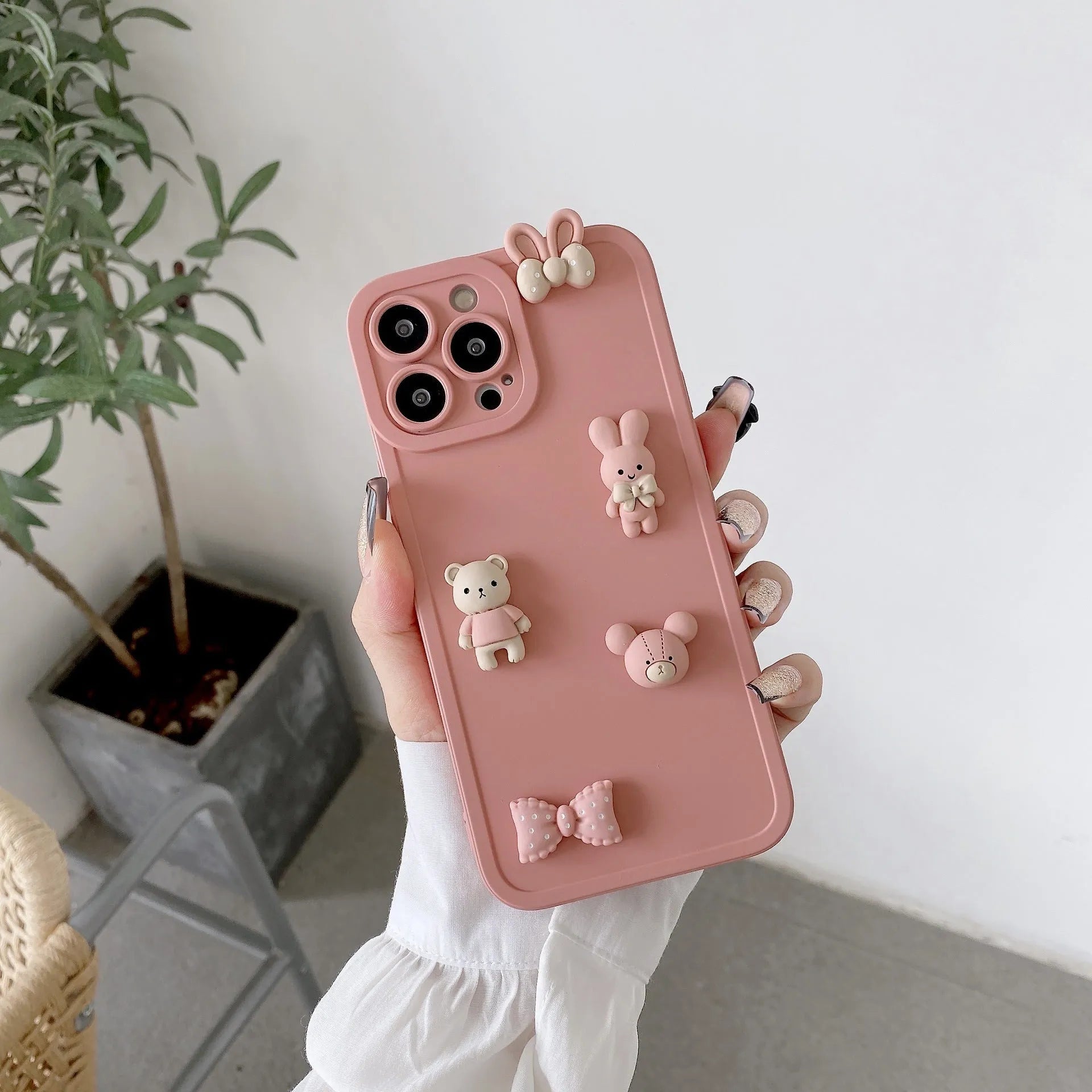 Three-dimensional bear design TPU phone case for iPhone in caramel colour, front view