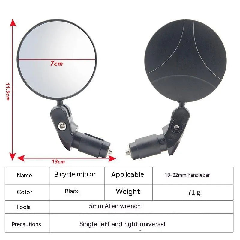 Black convex rearview mirror for mountain highway vehicles with 7cm diameter reflector