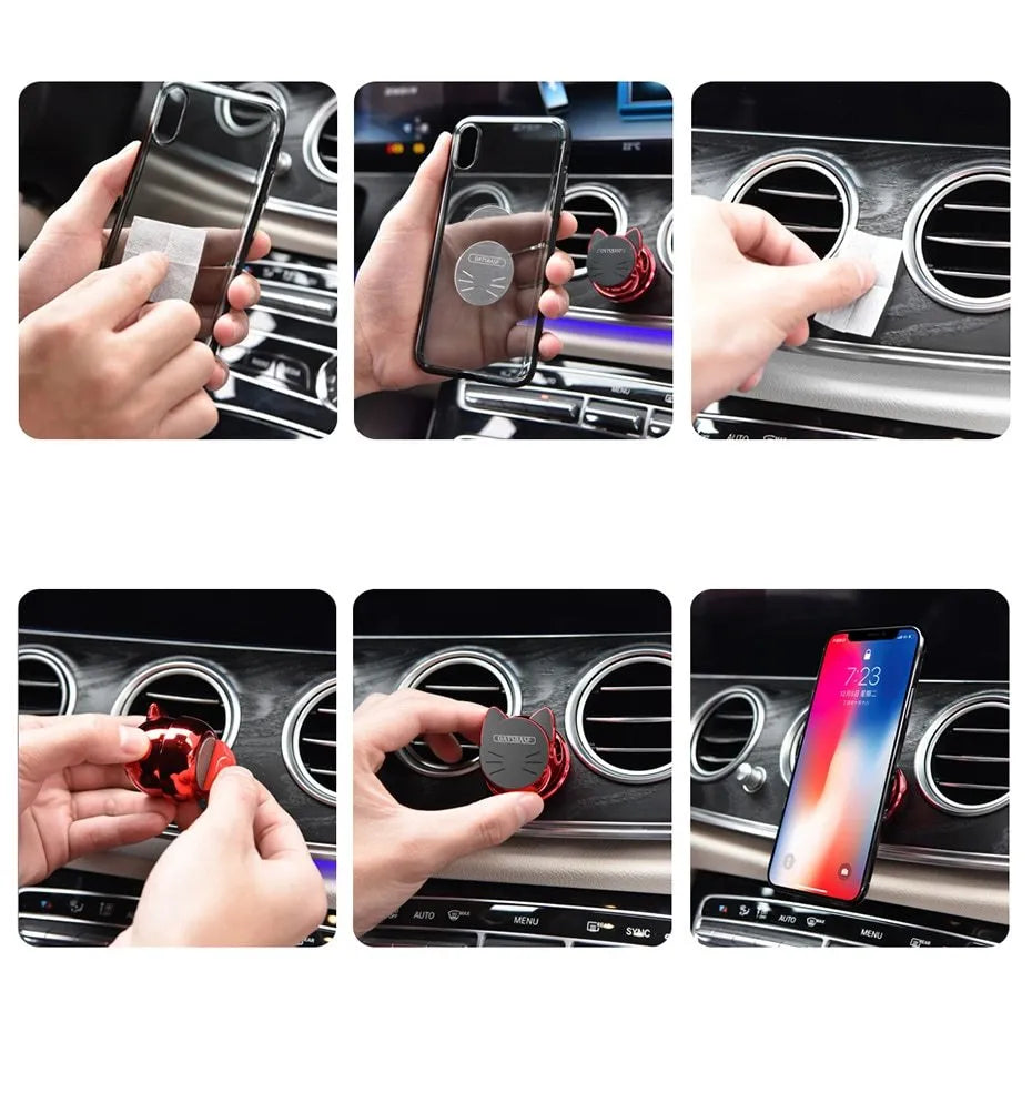 OATSBASF universal magnetic car phone holder with 360-degree rotation in black, white, and brilliant red