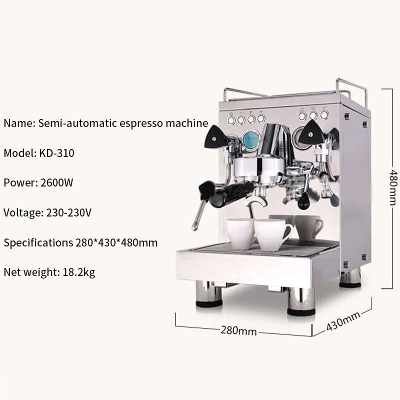 Full semi-automatic espresso machine in 310Single Coffee Maker colour with 2600W power and compact 280x430x480mm dimensions