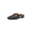Square-toe casual slipper with low heel in beige, showing artificial PU upper and rubber sole.