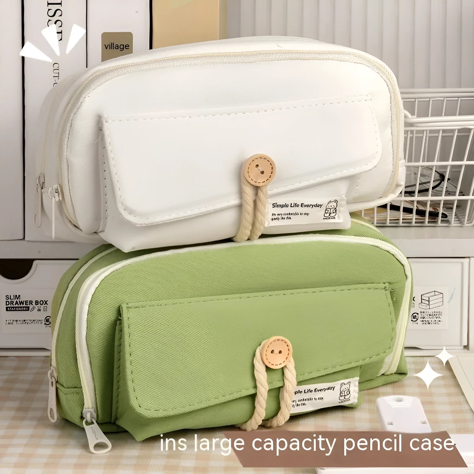 Canvas pencil case for girls in multiple colours with storage for school supplies