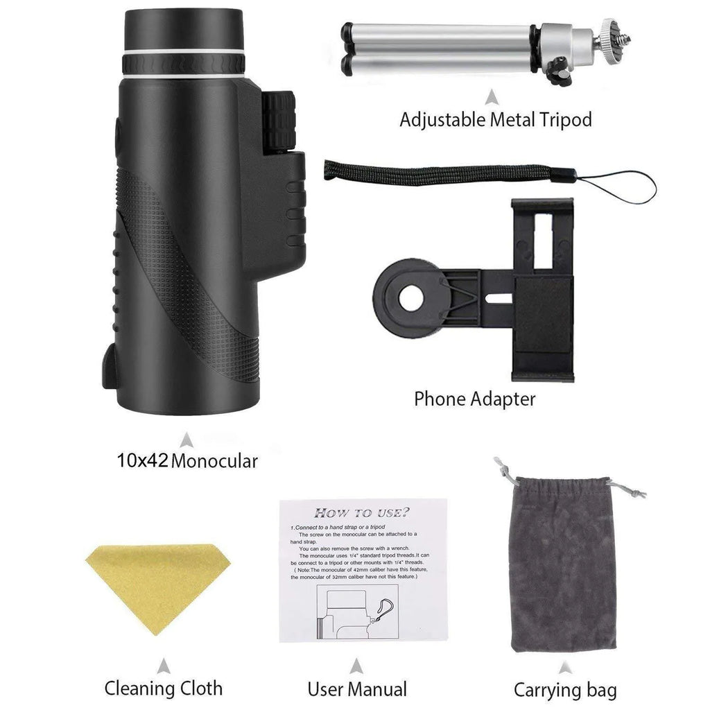 Black HD 40x60 mobile phone monocular telescope with waterproof housing and fully coated lenses