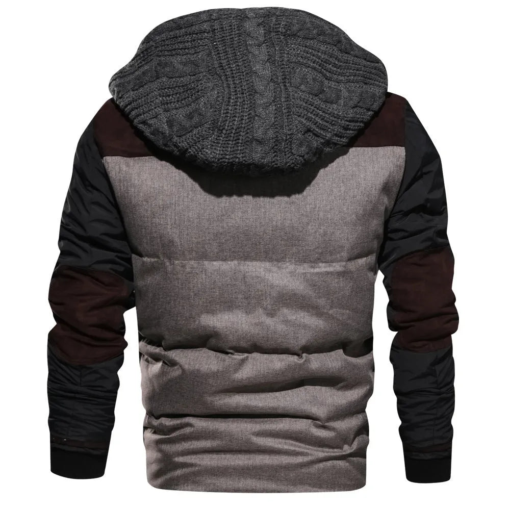 Men's grey cardigan jacket with cotton filling, zip front, loose fit, plain polyester fabric, hit colour design, Asian sizing