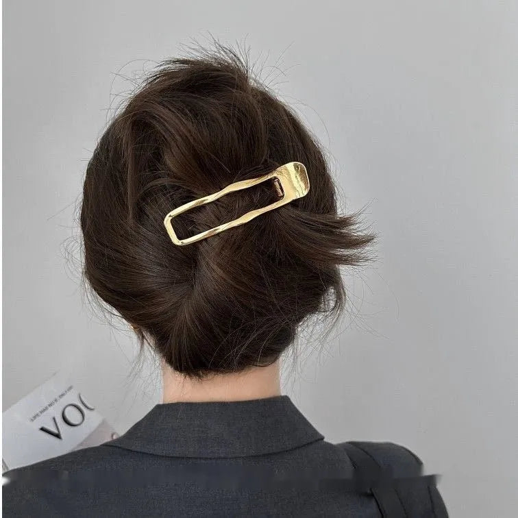 Women's zinc alloy hair barrettes in gold and silver square, arc and triangle shapes