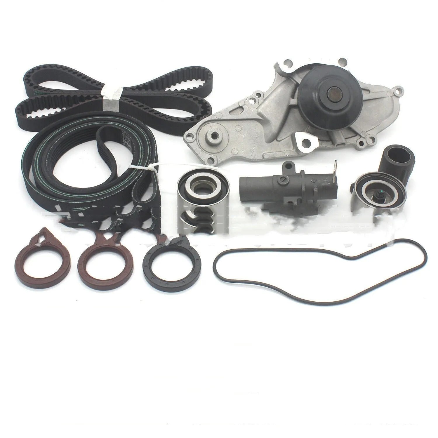 Metal belt and water pump assembly for automotive engines measuring 28mm by 18mm by 16mm