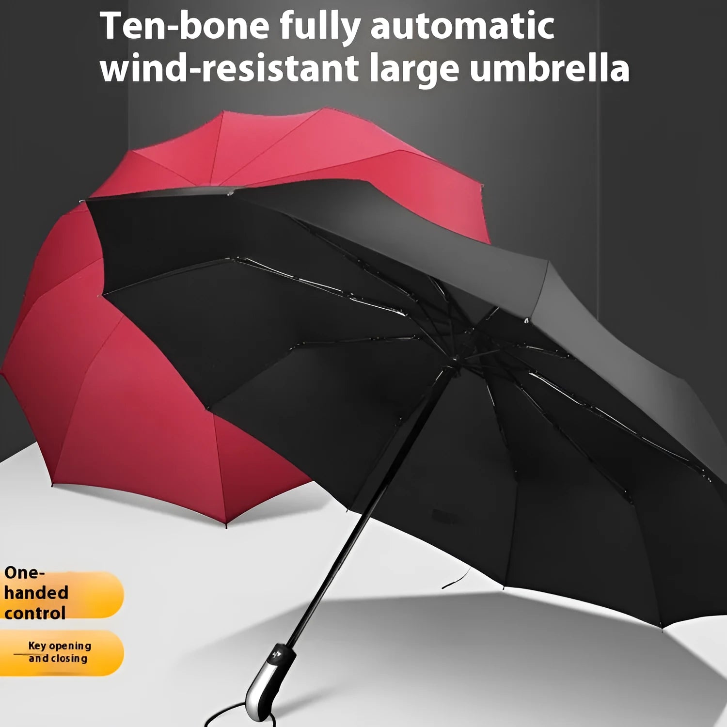 10-rib triple folding automatic business umbrella in black, navy blue or wine red