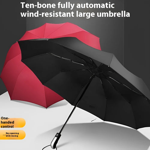 10-rib triple folding automatic business umbrella in black, navy blue or wine red