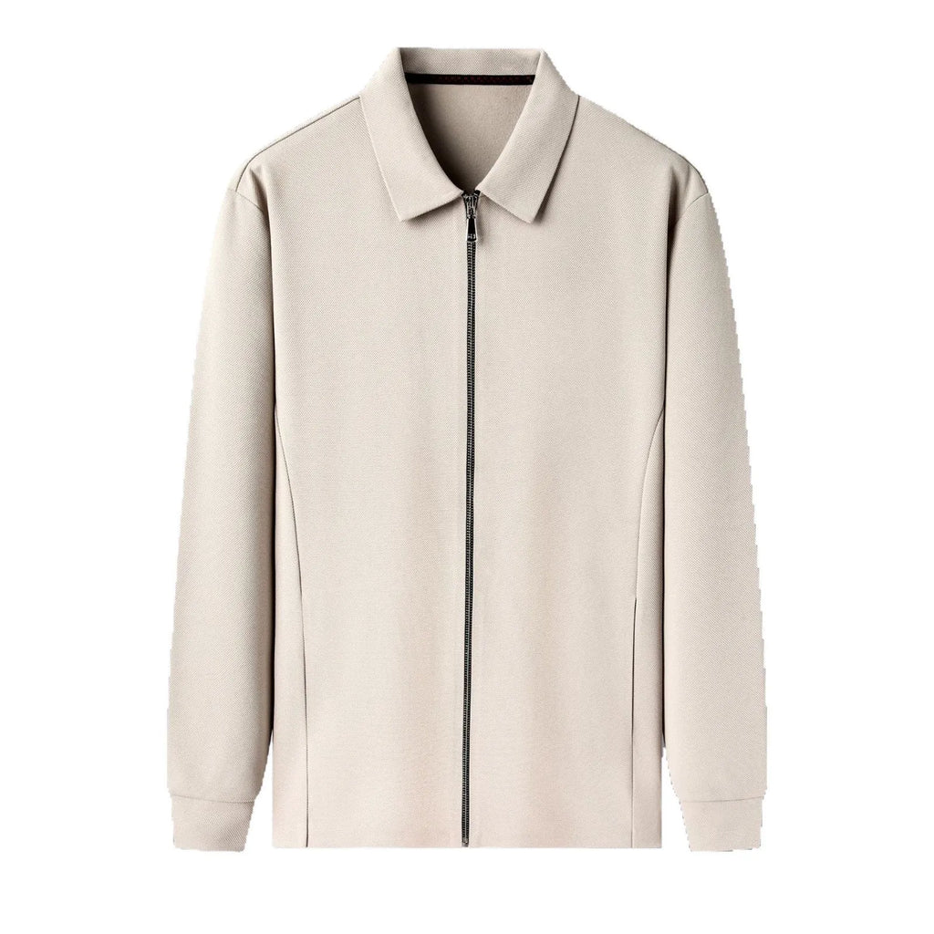 Men's apricot-coloured polyester casual business jacket with long sleeves and a straight hem.