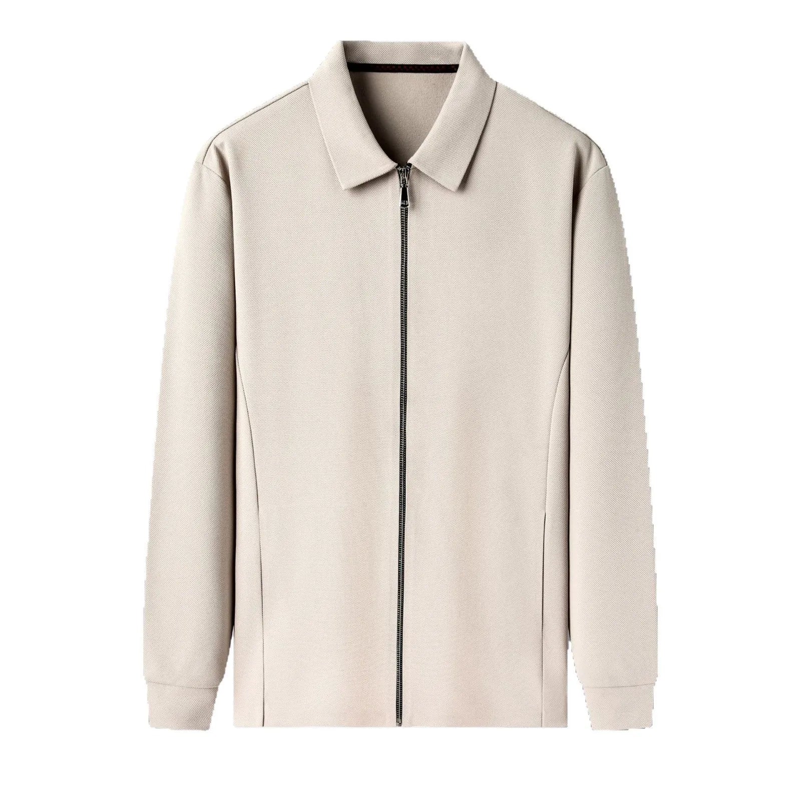 Men's apricot-coloured polyester casual business jacket with long sleeves and a straight hem.