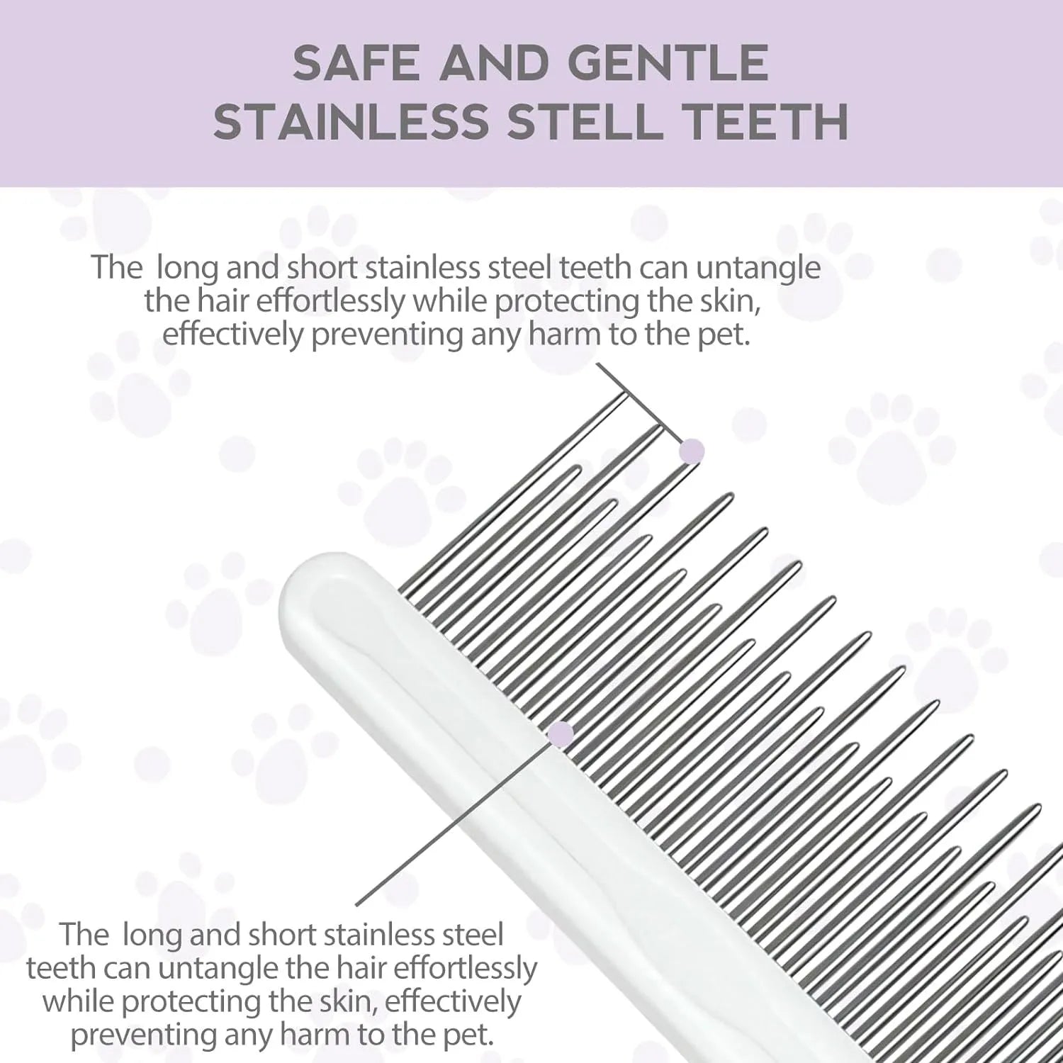 Purple pet grooming comb with stainless steel teeth for detangling dog and cat hair