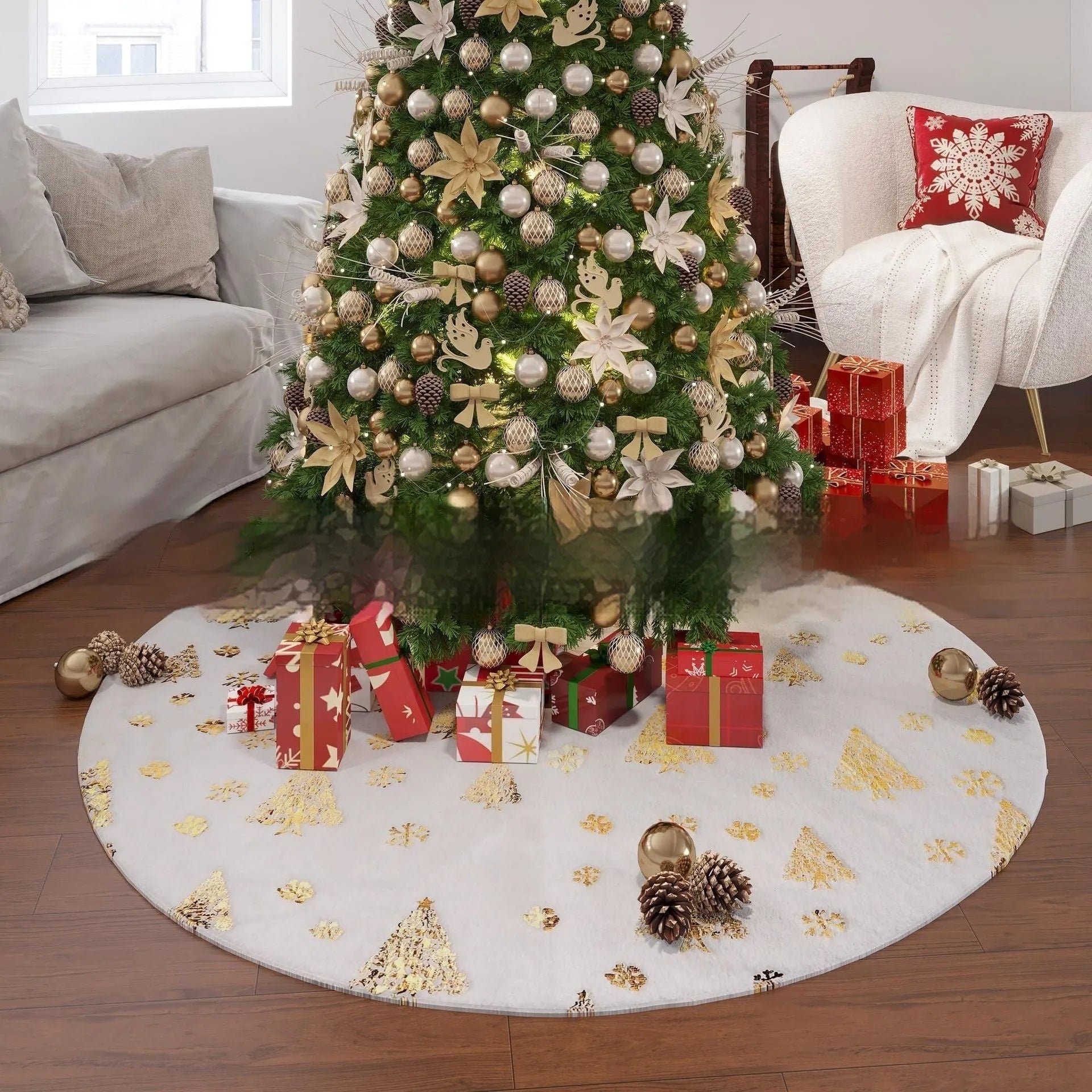 Plush Christmas tree decorative rug in snowflake and star patterns