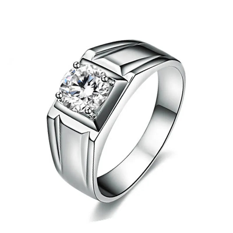 Adjustable men's ring with large square diamond design in gold and platinum colour options