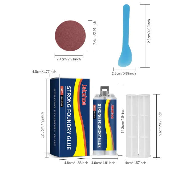 Metal casting waterproof epoxy adhesive kit with 85ml glue, push rod, scraper and sandpaper for stainless steel copper aluminum repairs