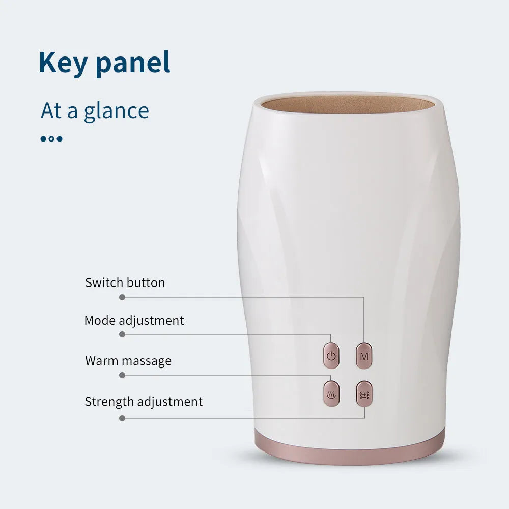 White portable hand massager with heat and air compression for hand pain relief, USB rechargeable design