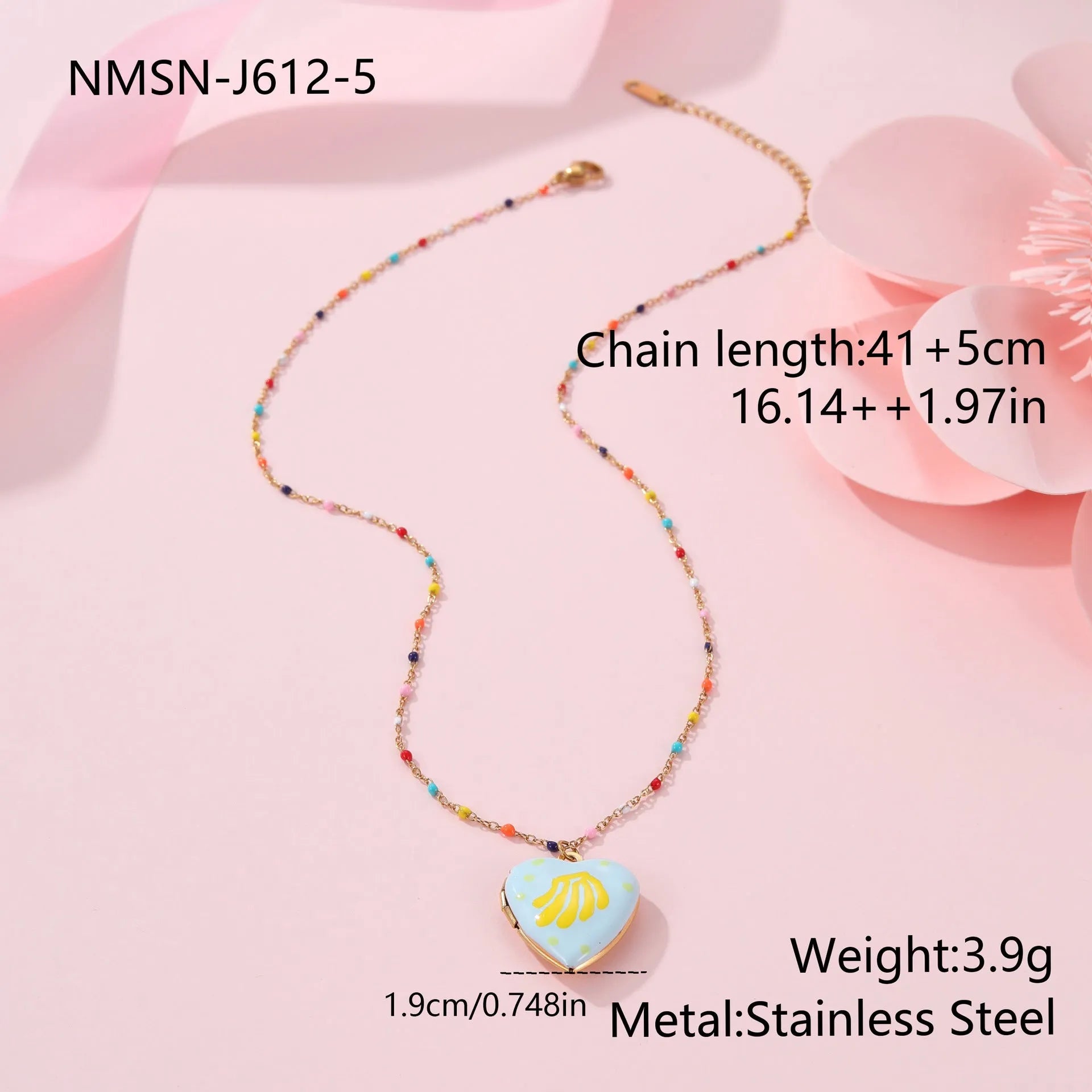 Stainless steel fruit pendant necklace with gold plating showing heart and fruit charm designs on adjustable chain