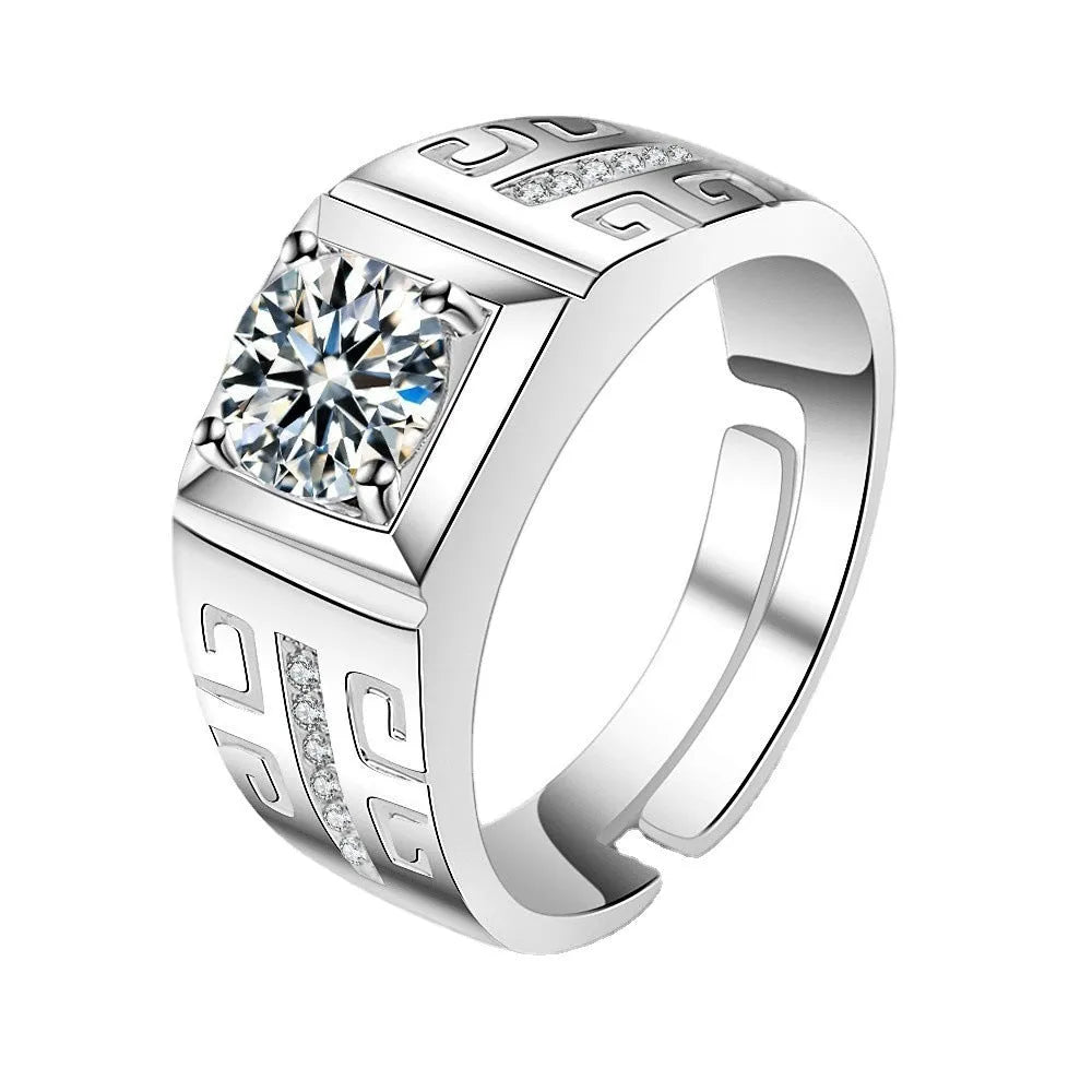 Adjustable men's ring with large square diamond design in gold and platinum colour options