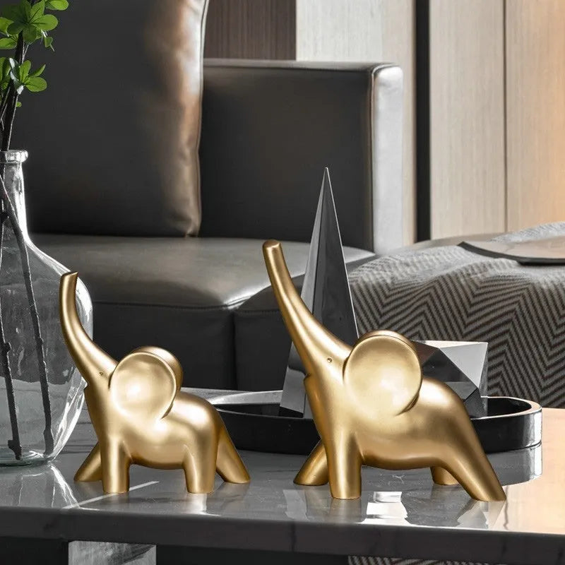 Resin elephant ornament figurine in modern style with rose gold or white finish for home decoration
