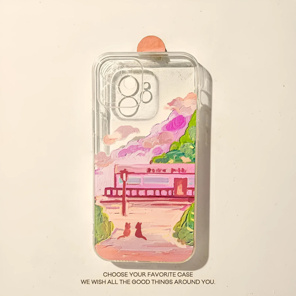 Soft silicone iPhone case featuring a two cat cartoon design on a rear cover style protective shell.