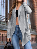 Grey women's cardigan coat with pockets and loose fit styling