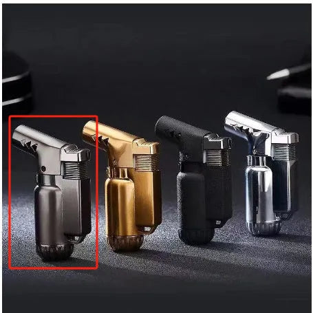 HB805-1 metal windproof lighter in black gold grey or silver colours showing compact 72mm design