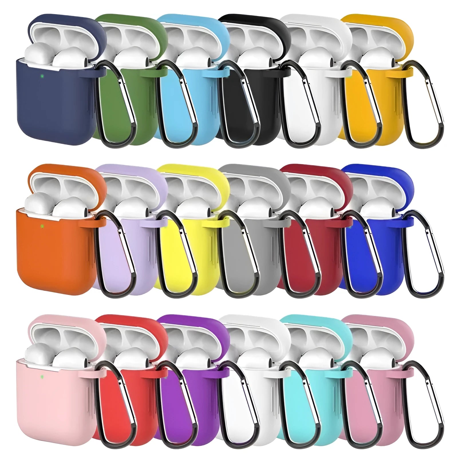 Liquid silicone clamshell cover for Apple AirPods first and second generation in multiple colours.