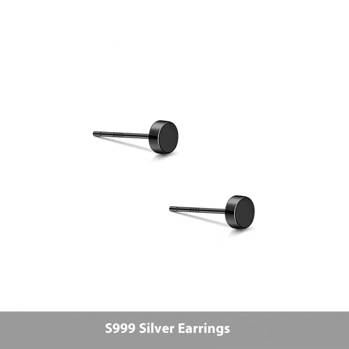 S999 sterling silver flat ear bone studs in geometric round shape, silver and black colour options