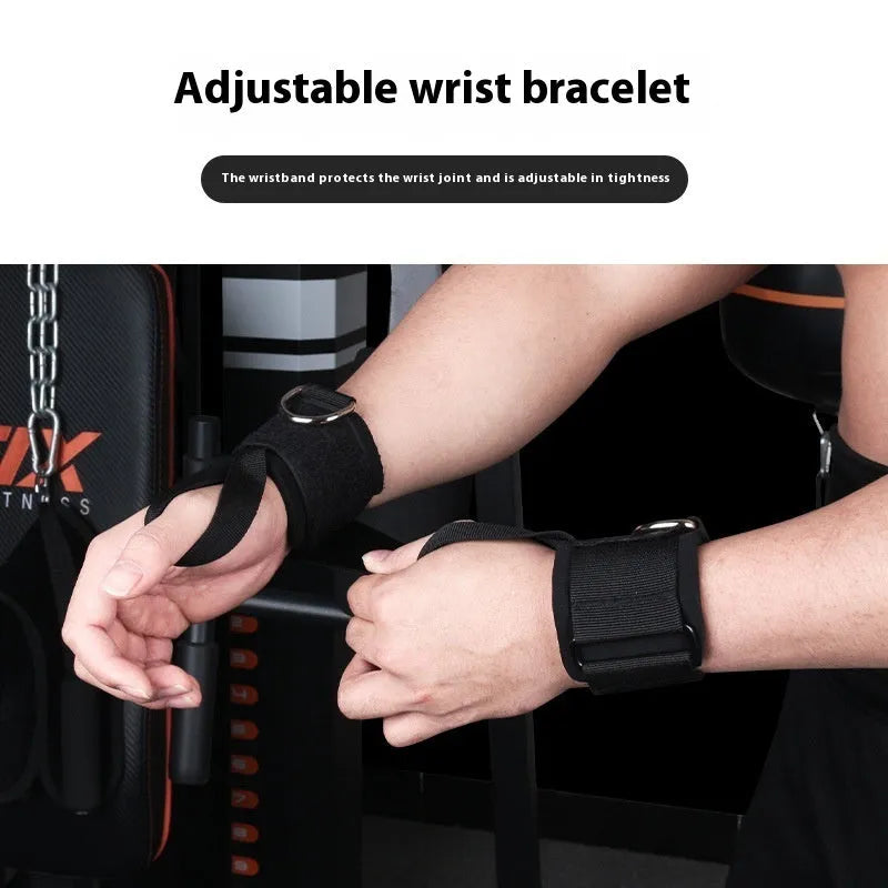 Fitness Bounce chest expander belt with TPE elastic tube and colour-coded resistance sleeves: red, blue, black, green.
