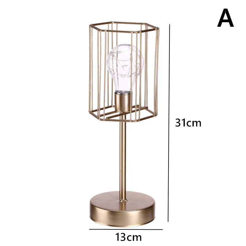 Geometric iron light bulb candle ornament with electroplated metallic finish, hanging as Nordic style home decor