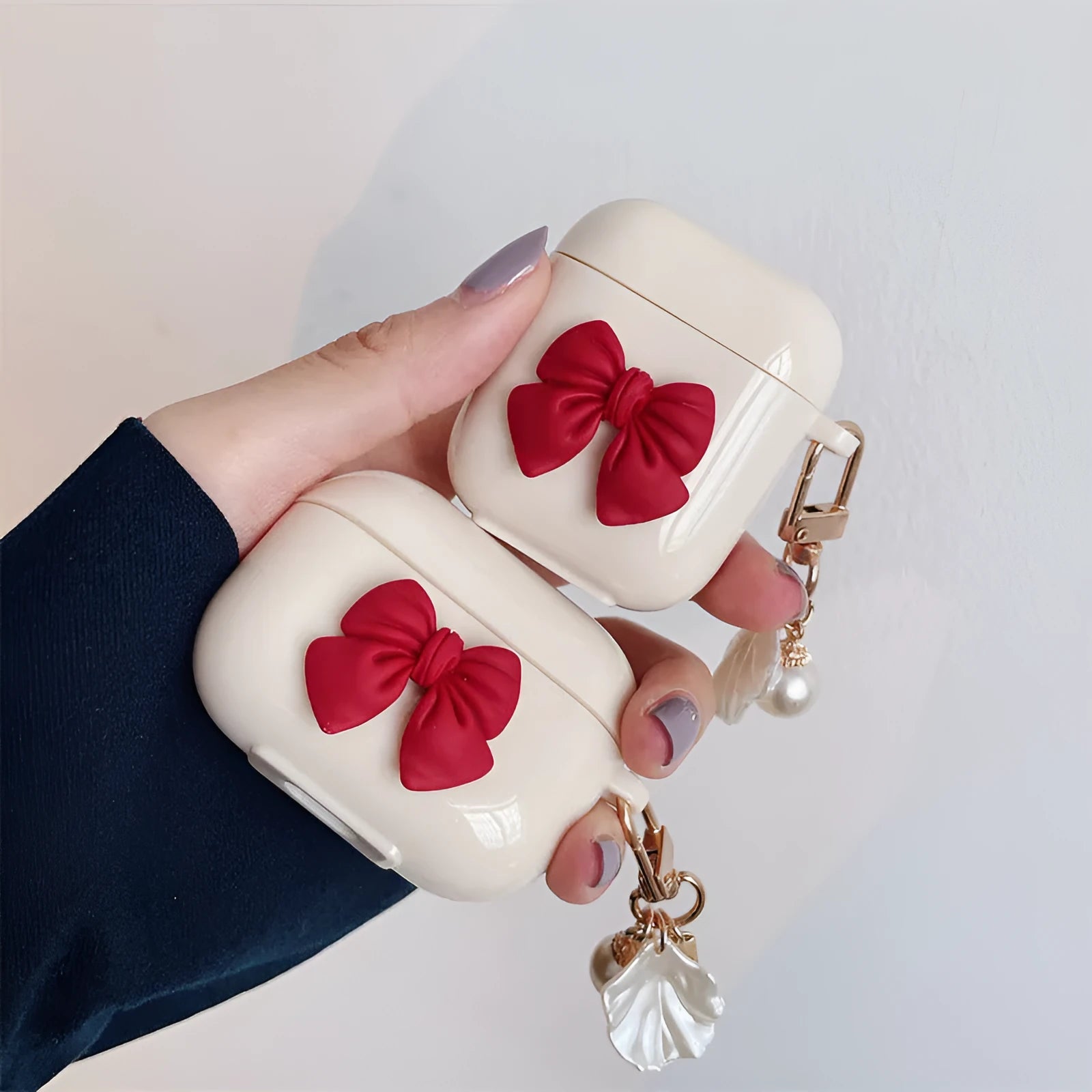 Beige red solid colour TPU protective case for AirPods wireless earphones with clamshell design