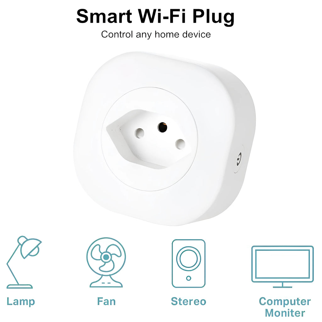 White smart socket plug with WIFI and voice control, showing EU plug style