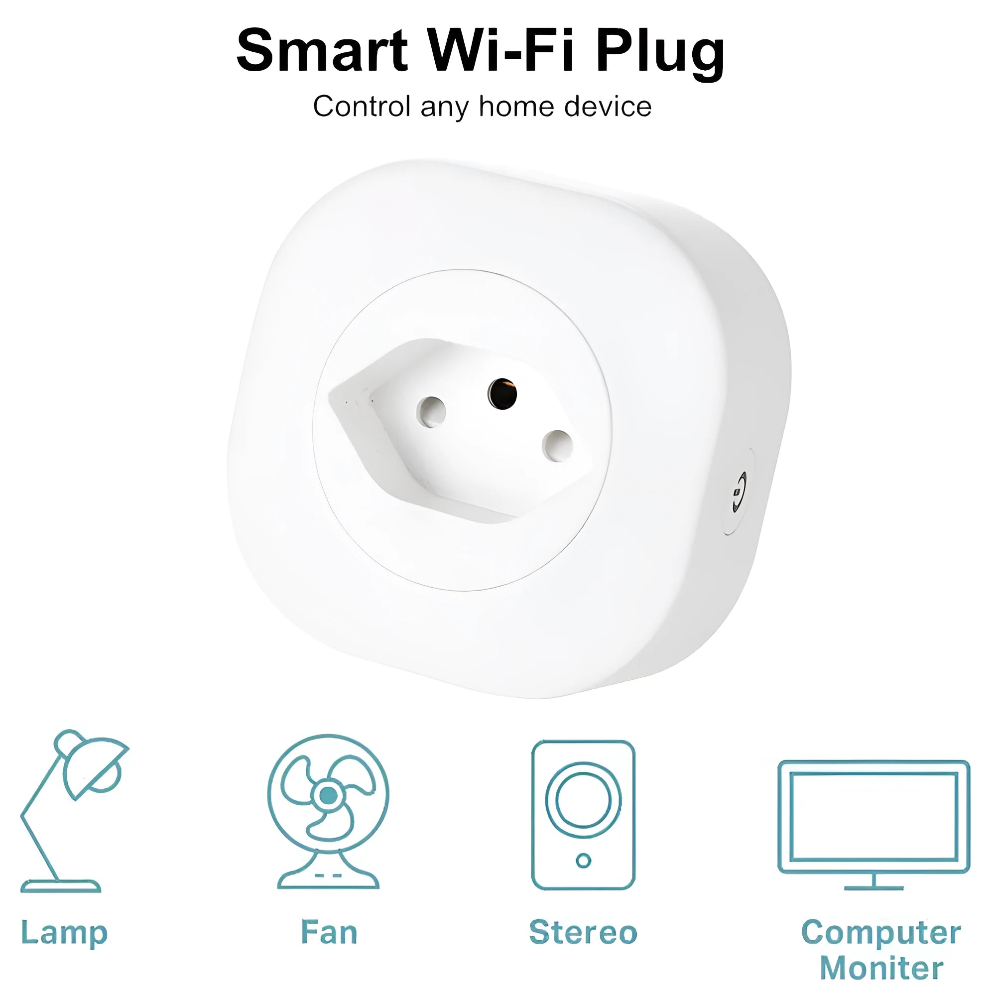 White smart socket plug with WIFI and voice control, showing EU plug style