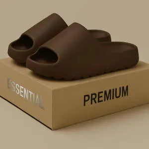 Women's thick-soled beach slippers in beige, black, brown, and green colours with injection moulded EVA construction.
