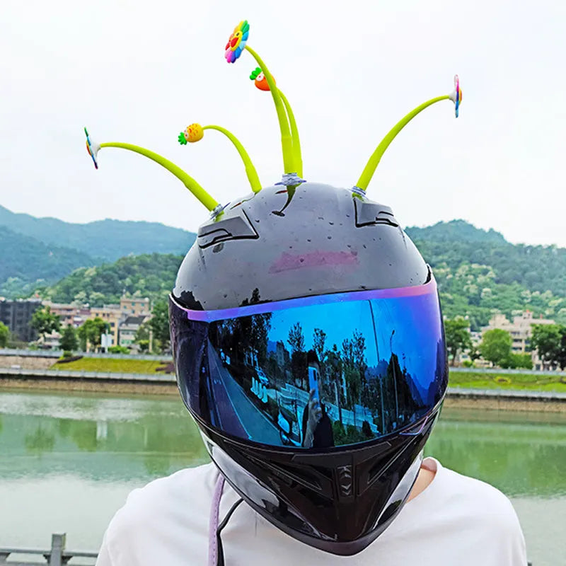 Silicone sunflower helmet decoration with suction cup and swinging stem on motorcycle helmet