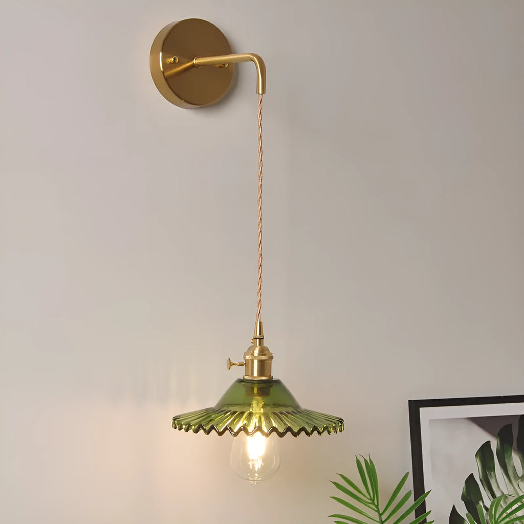 Retro brass and glass lotus wall lamp in white, 22cm diameter