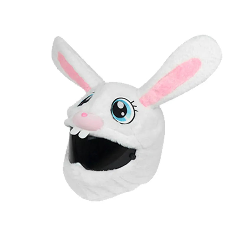 White rabbit head decorative cover for electric motorcycle helmet with plush interior