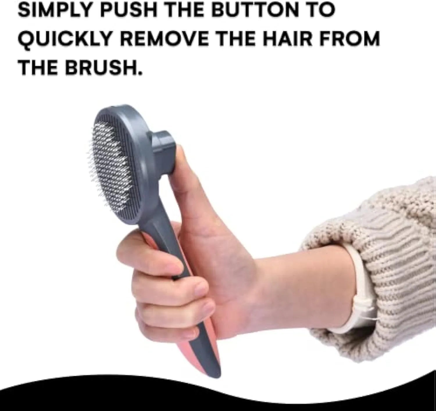 Grey, green, and pink self-cleaning slicker brush for cats and dogs with a non-slip handle.