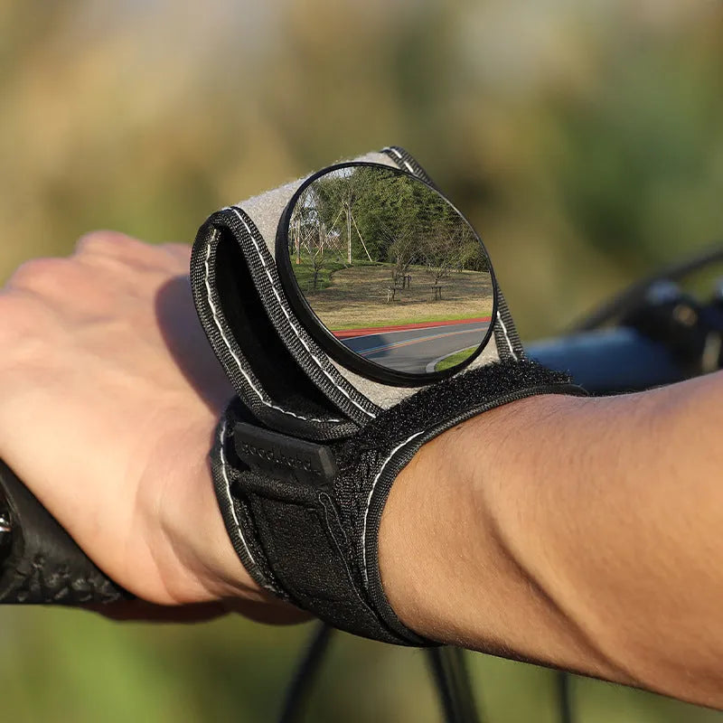 Black nylon bicycle rear-view mirror with adjustable arm for cycling safety