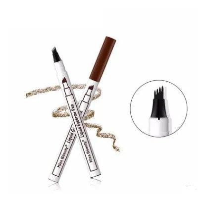 Waterproof four-tip eyebrow pen with fork tip applicator for natural hair-like brow strokes, 1ML liquid tint