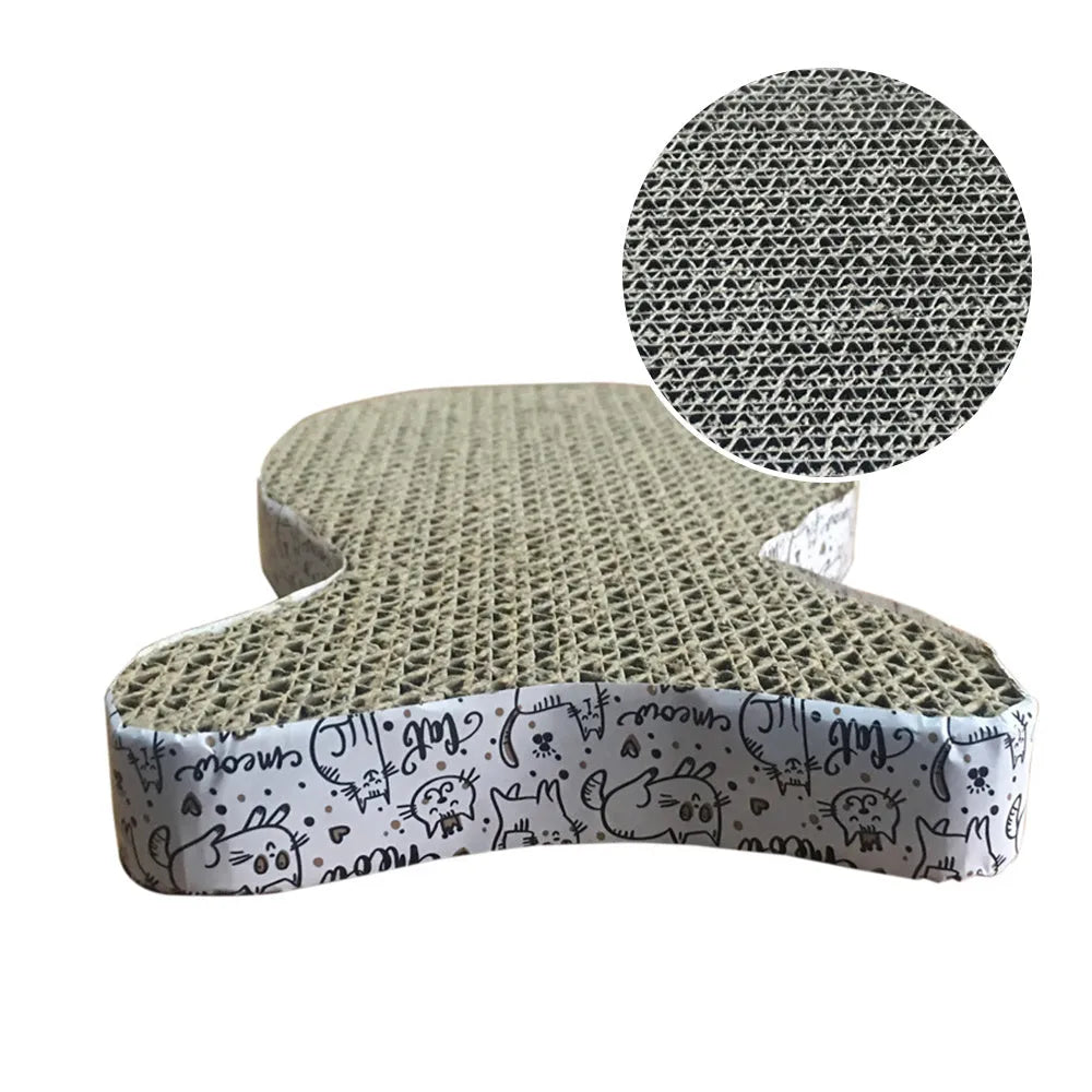 Corrugated paper cat scratcher toy in fish shape size 28x15x2.5cm for claw grinding.