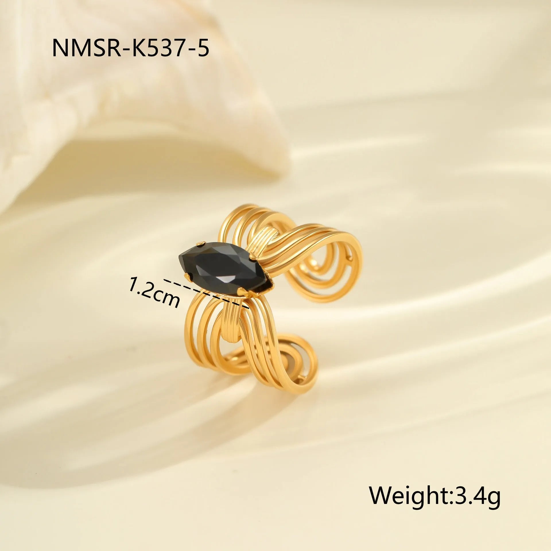Adjustable open mouth titanium steel ring for women with inlaid zircon stones in a geometry design.