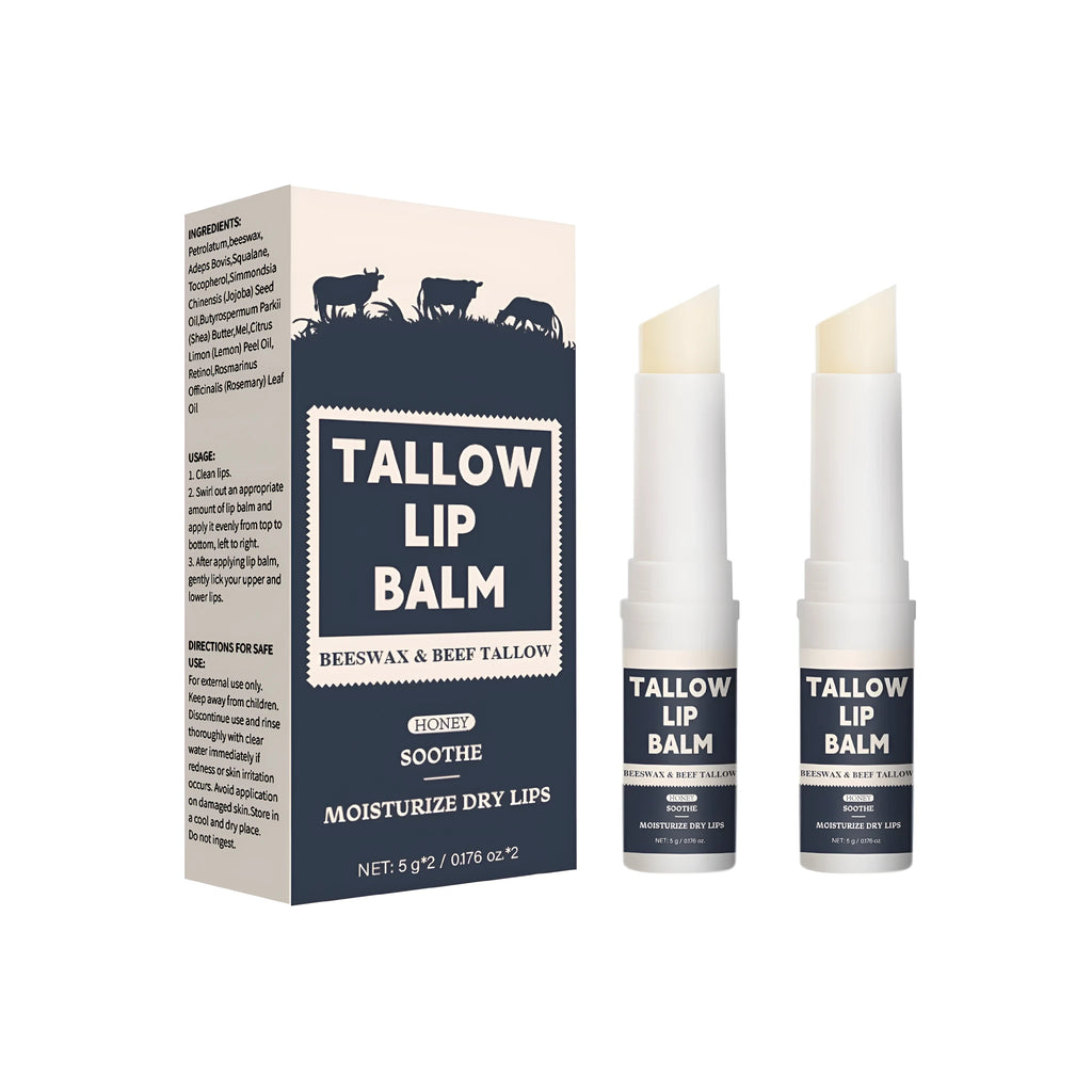 Two Light Grain Beef Fat Lip Balms packaged together in a set.