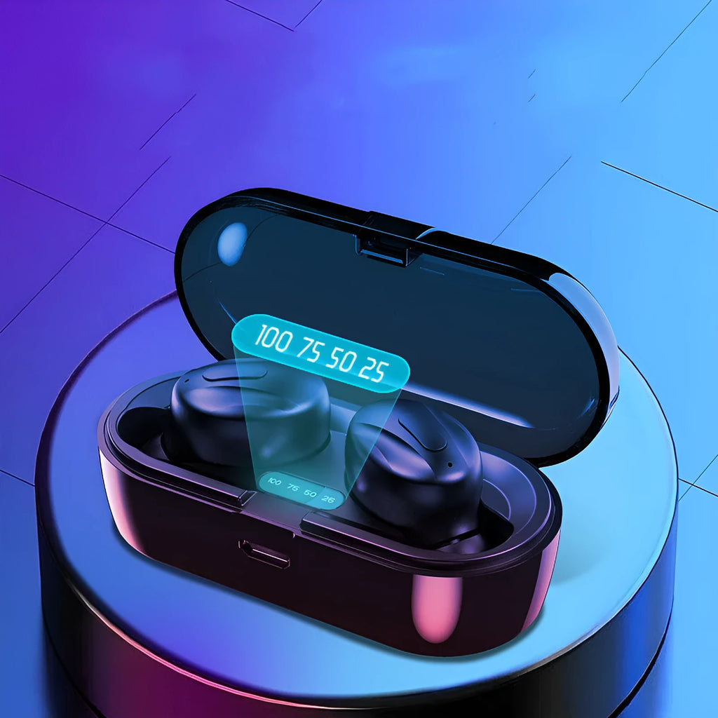 XG13 mini Bluetooth headset in black with charging compartment