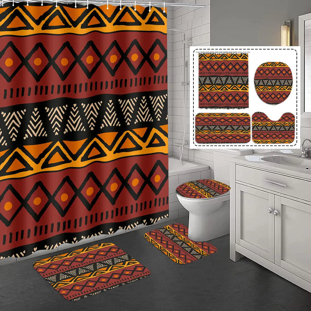Bomi printed polyester shower curtain and anti-slip floor mat set in modern simplicity style, multiple size options