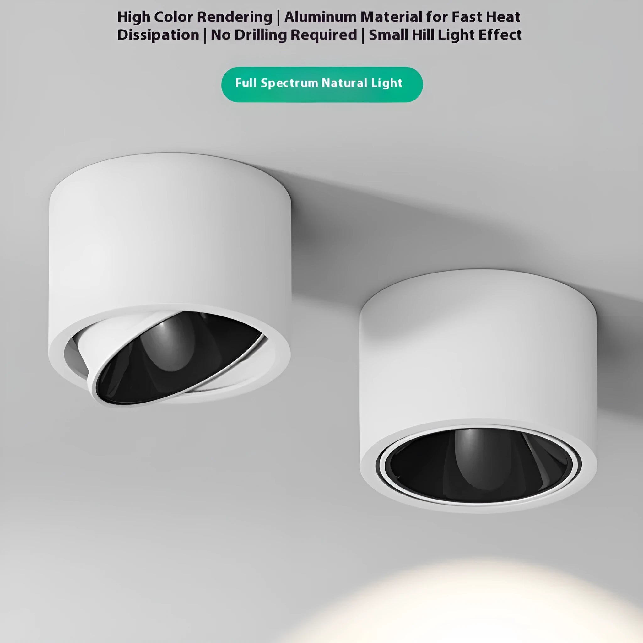 Ultra-thin surface mounted adjustable angle ceiling light aluminium 12W 15W black white finish