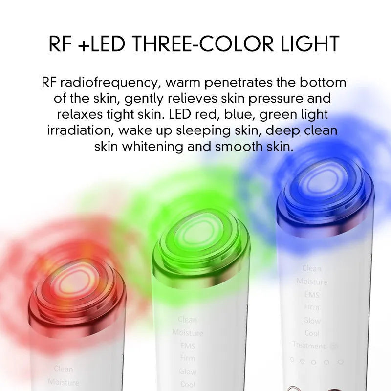 White plastic eye lifting and tightening beauty instrument massager with vibration and colour light, USB charging cable
