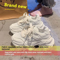 Women's height increasing thick bottom platform shoes in beige with synthetic leather upper, round toe, and front lace-up closure