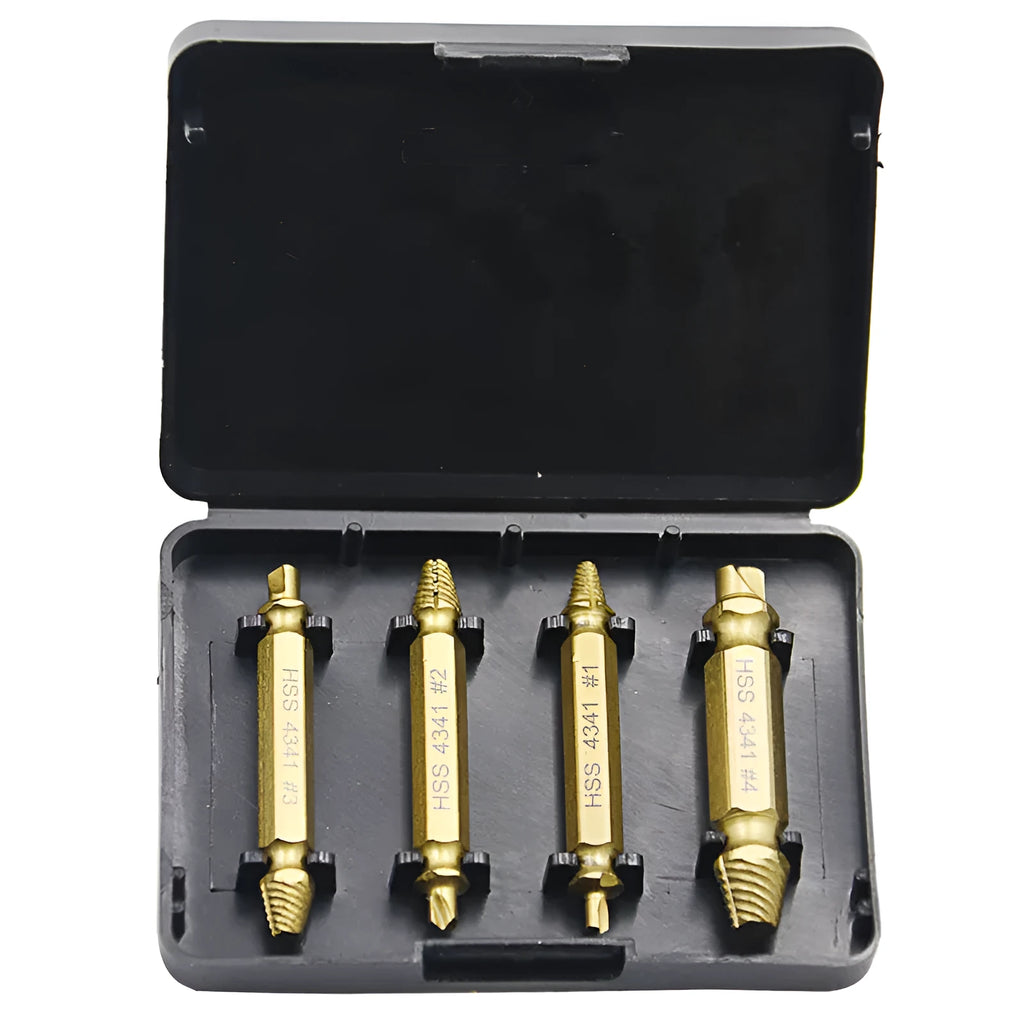 4341 high-speed steel screw extractor set with 5 pieces in 3 sizes for damaged screw removal