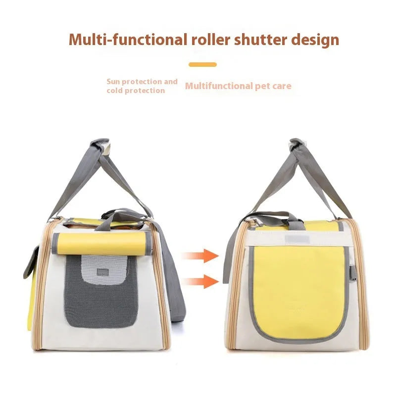 Foldable single shoulder pet carrier backpack in canvas material with large capacity