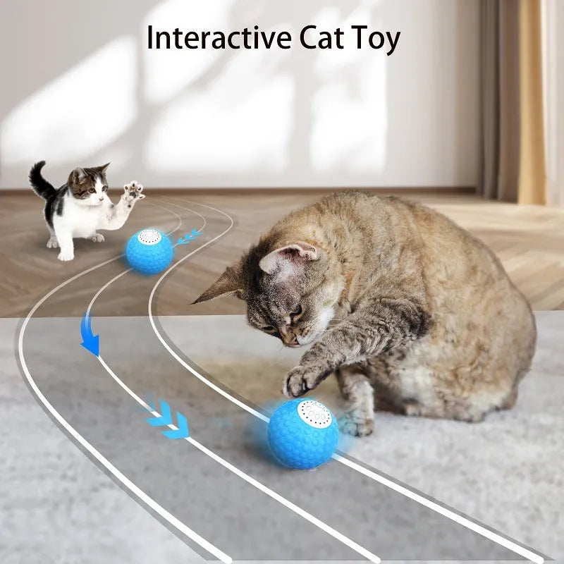 Remote control cat toy with rolling ball in blue, green, and yellow colour options